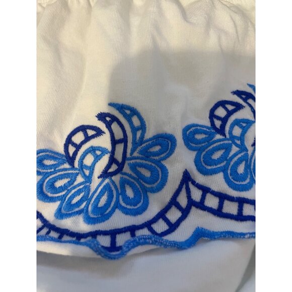 Lilly Pulitzer Swing Tank Top Tie-Strap Embroidered‎ Scalloped White/Blue  XS - Picture 8 of 10